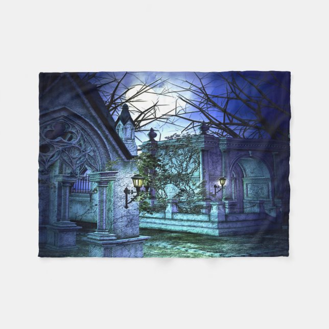 Scary Cemetery with Graveyard and Tombs Fleece Blanket (Front (Horizontal))