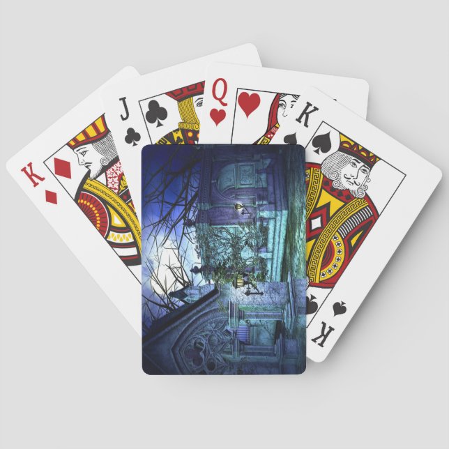 Scary Cemetery with Graveyard and Tombs Playing Cards (Back)