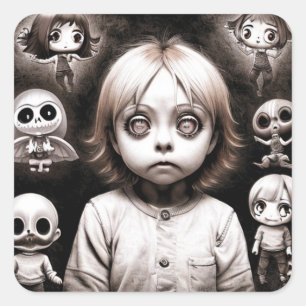 Scary Child with Hypnotising Eyes Halloween Square Sticker