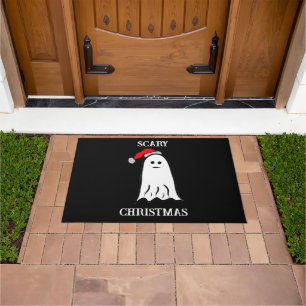 Scary Christmas Ghost with Santa Hat Doormat
