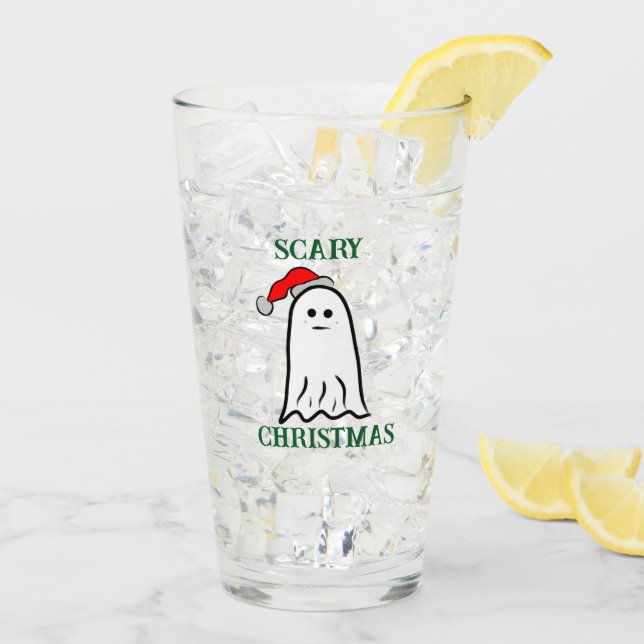 Scary Christmas Ghost with Santa Hat  Glass (Back Ice)