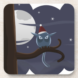 scary christmas owl coaster