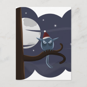 scary christmas owl holiday postcard