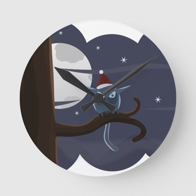 scary christmas owl round clock (Front)