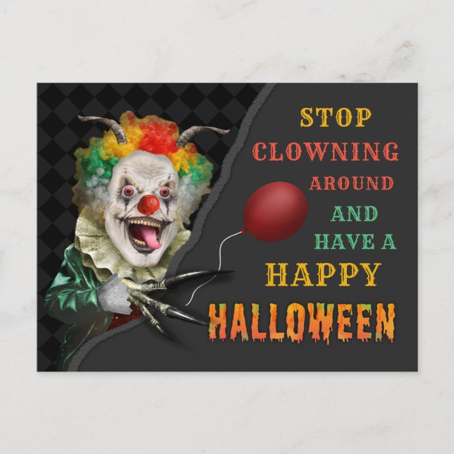 Scary Clown Creepy Circus Halloween Funny Joke Postcard (Front)