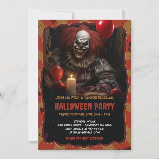 Scary Clown Halloween Party Carnival Circus Horror Invitation (Front)