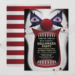 Scary Clown Halloween Party Carnival Circus Horror Invitation