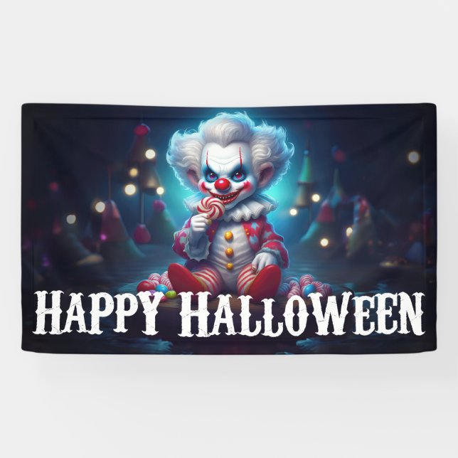 Scary Clown Happy Halloween Banner (Horizontal)