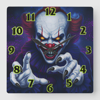 Scary Clown Square Wall Clock