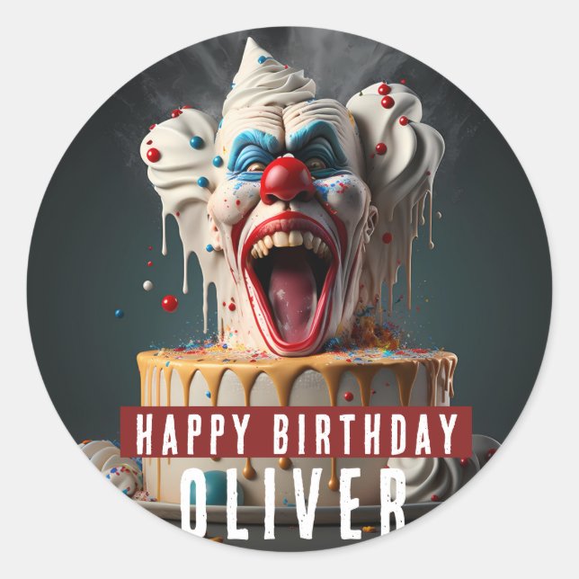 Scary clown themed Birthday Classic Round Sticker (Front)