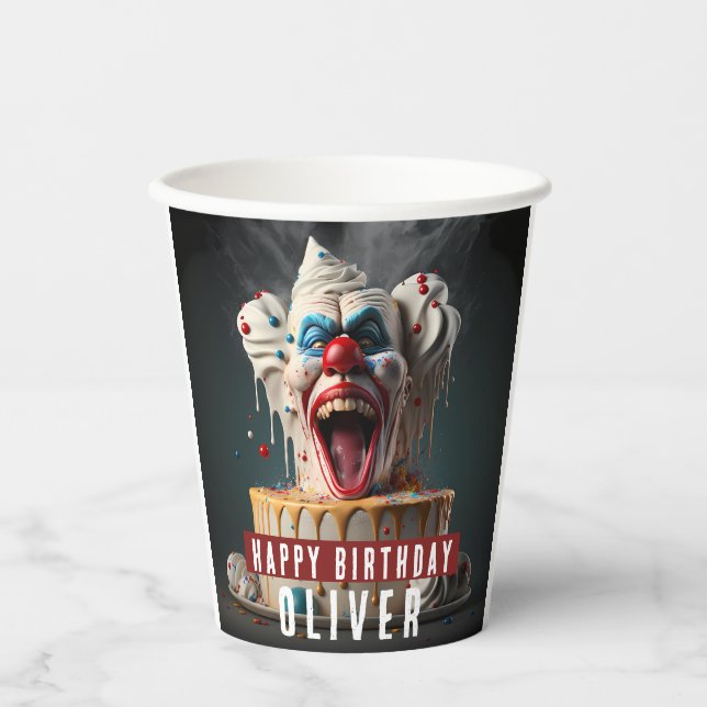 Scary clown themed Birthday Paper Cups (Front)