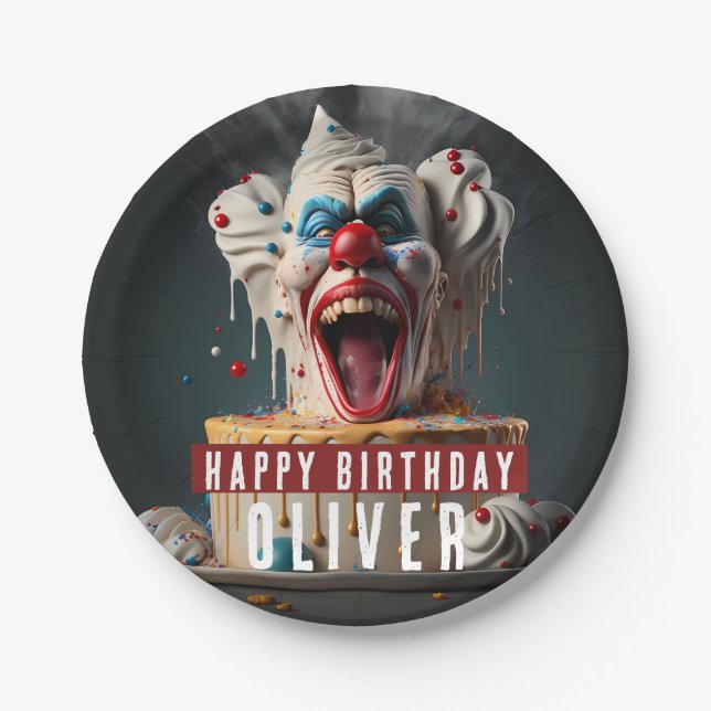 Scary clown themed Birthday Paper Plate (Front)