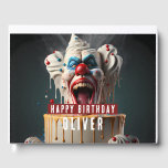 Scary clown themed Birthdays Guest Book<br><div class="desc">Birthdays guest book featuring a Scary clown themed birthday cake with "Happy Birthday",  all-caps bold font. Personalise it by adding your text. Can be used through the years.</div>