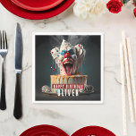 Scary Clown Themed Customisable Birthday Napkins<br><div class="desc">Add a touch of thrill to your birthday celebrations with these unique scary clown-themed paper napkins! Perfect for anyone who loves a bit of spookiness in their festivities, these high-quality napkins feature an eerie yet festive design that will surely be a conversation starter. Each napkin proudly displays the greeting “Happy...</div>