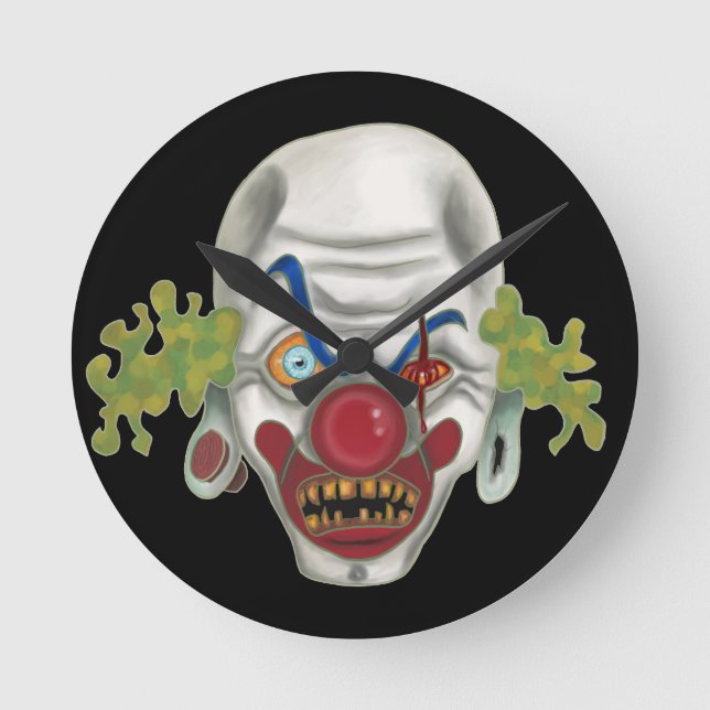 Scary Clown Time Round Clock (Front)