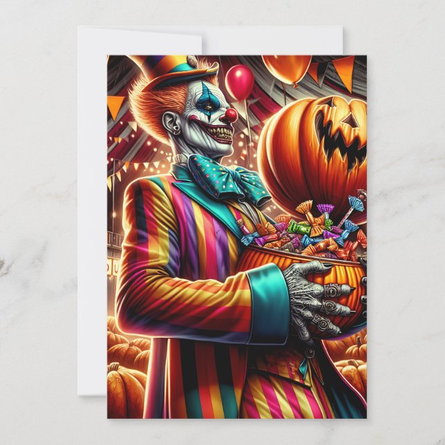 Scary Clown with Jack O' Lantern Halloween Invitation (Front)