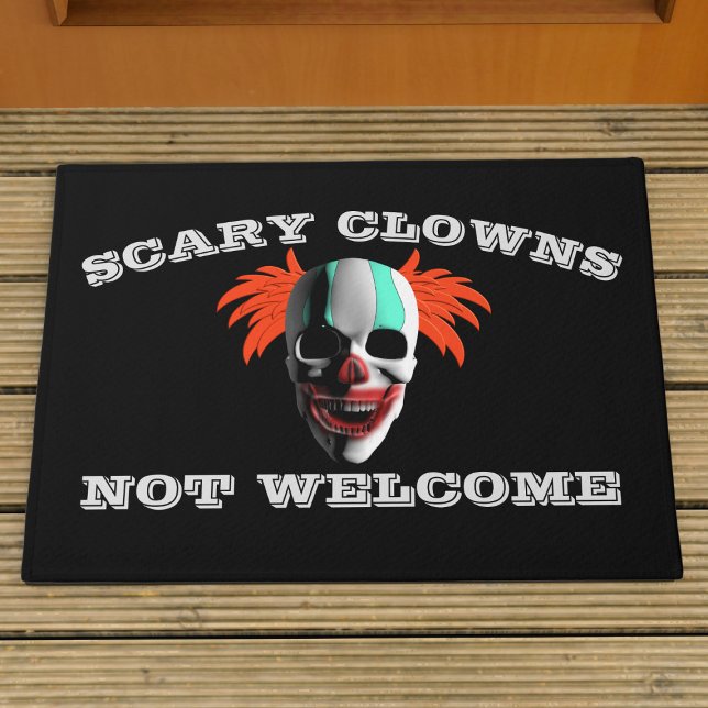 Scary Clowns Not Welcome Fun Halloween Doormat (Clowns are not welcome at your door. This doormat will turn them away)