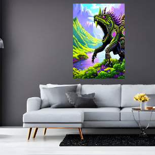 Scary colossal beast in the mountain AI Art Poster