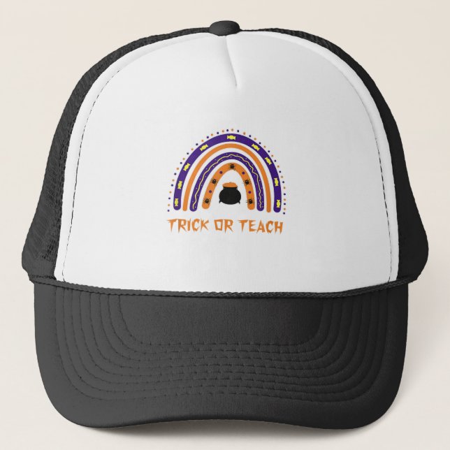 Scary Colourful Rainbow Halloween Teacher Cute Tri Trucker Hat (Front)