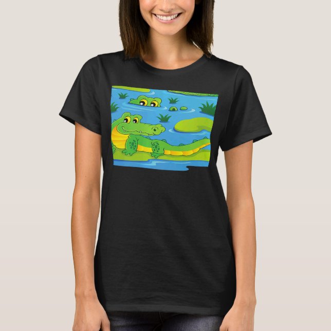 Scary Cool Green Alligators Crocodiles Wild Animal T-Shirt (Front)