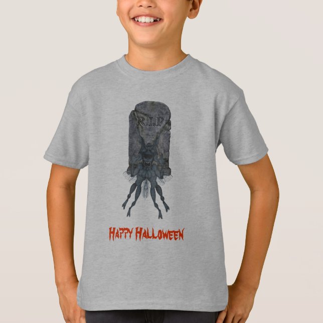 Scary Creature Tombstone Halloween T-Shirt (Front)