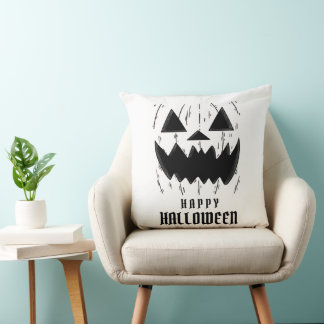 Scary creepy black pumpkin spooky Halloween Cushion