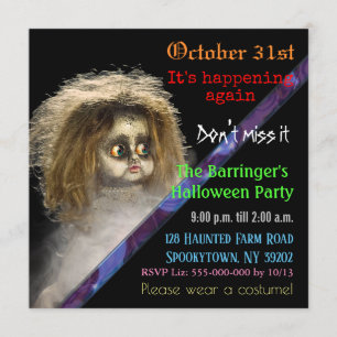 Scary Creepy Doll  Halloween Semi Gloss Invitation