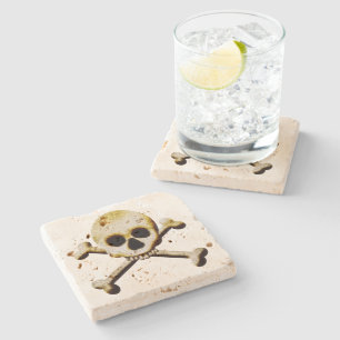 Scary Creepy Halloween Skull And Bones Poison Stone Coaster