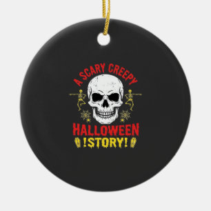 Scary Creepy Halloween Story Skull Design_1 Ceramic Tree Decoration