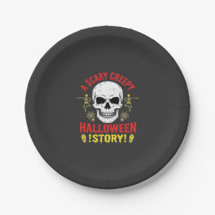 Scary Creepy Halloween Story Skull Design_1 Paper Plate