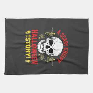 Scary Creepy Halloween Story Skull Design_1 Tea Towel
