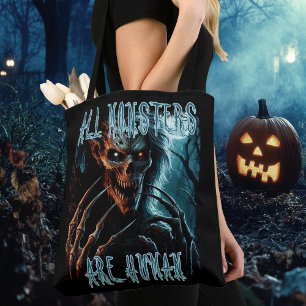Scary creepy horror undead monster, demon or ghoul tote bag