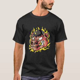 Scary creepy spooky angry pig face helmet T-Shirt