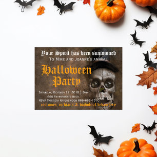 Scary Creepy Spooky Skull with Hat Halloween Party Invitation