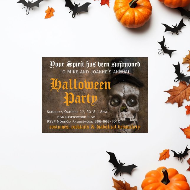 Scary Creepy Spooky Skull with Hat Halloween Party Invitation (Creator Uploaded)