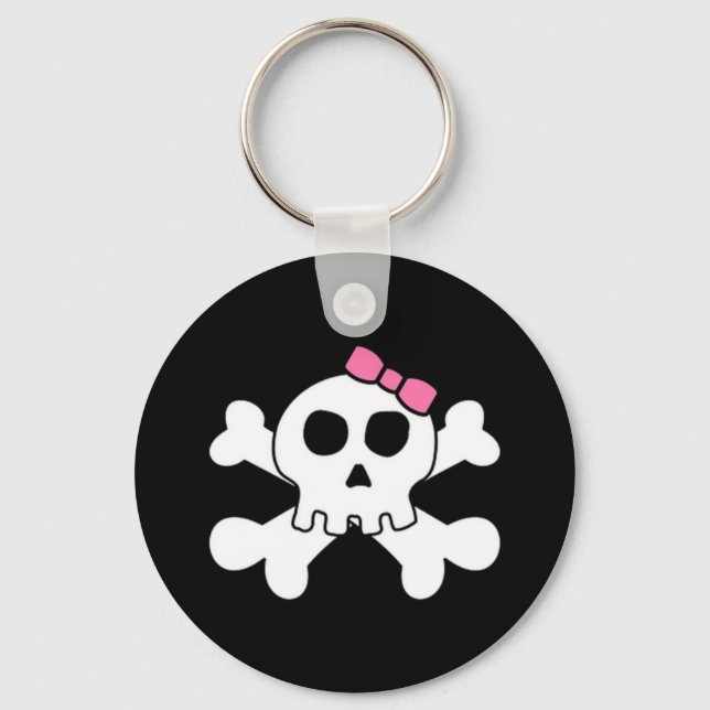 Scary cute Girly skull and cross bones Key Ring (Front)