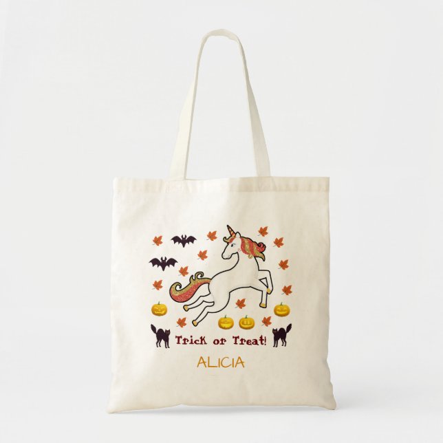 Scary Cute Halloween Unicorn Pumpkins Bats Treats Tote Bag (Front)
