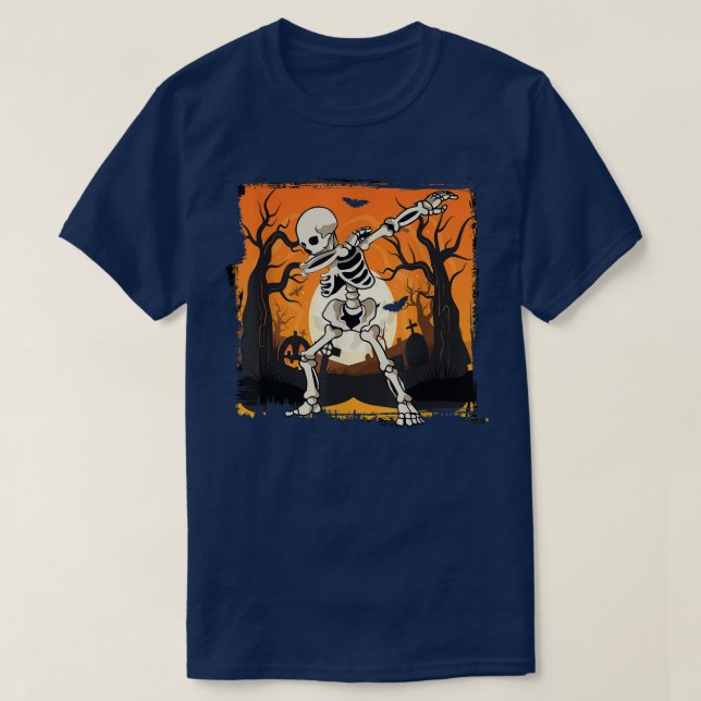 Scary Dabbing Skeleton Pumpkin Halloween Costume B T-Shirt (Design Front)