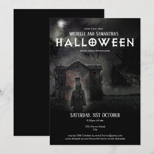 Scary Dark Modern Haunted House Long Hair Woman Invitation