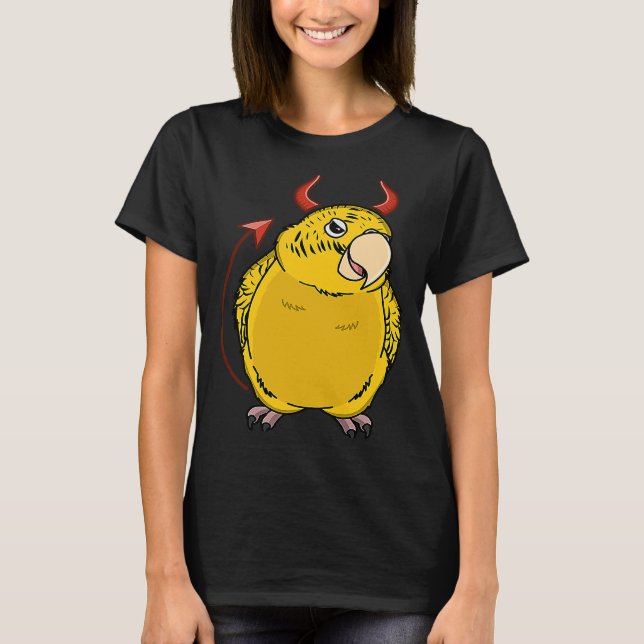 Scary Devil Costume Parrot I Yellow Lutino Budgie  T-Shirt (Front)