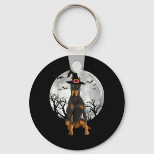 Scary Doberman Pinscher Dog Witch Hat Halloween Key Ring