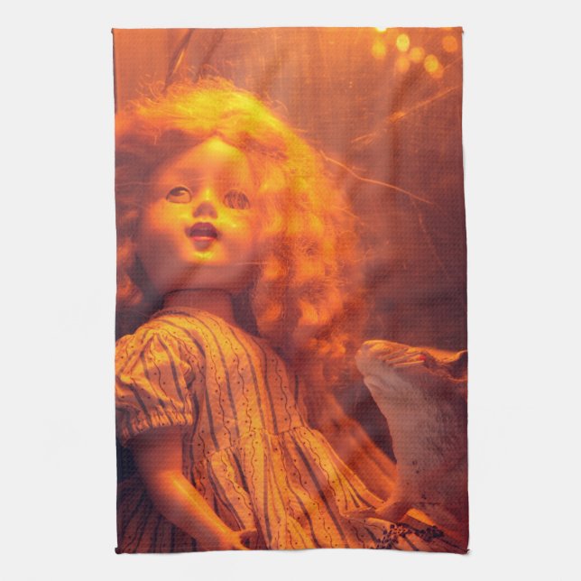 Scary Doll and Rat Tea Towel (Vertical)