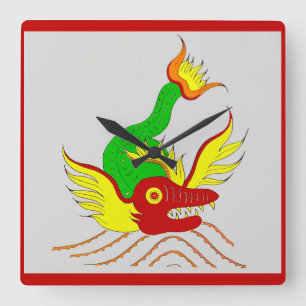 scary dragon square wall clock