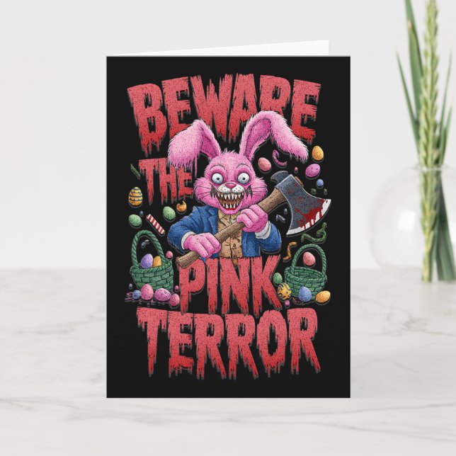 Scary Easter Bunny Horror Axe Killer Beware Pink T Card (Front)