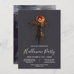 Scary Elegant Pumpkin Scarecrow Halloween Party In Invitation