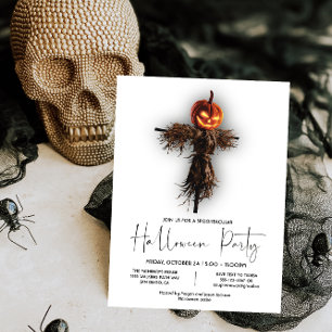 Scary Elegant Pumpkin Scarecrow Halloween Party Invitation