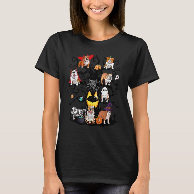 Scary English Bulldog Dogs Tree Halloween Costume  T-Shirt (Front)