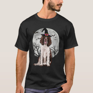 Scary English Springer Spaniel Dog Witch Hat Hallo T-Shirt
