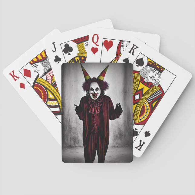 Scary Evil Clown Red Costume Playing Cards (Back)