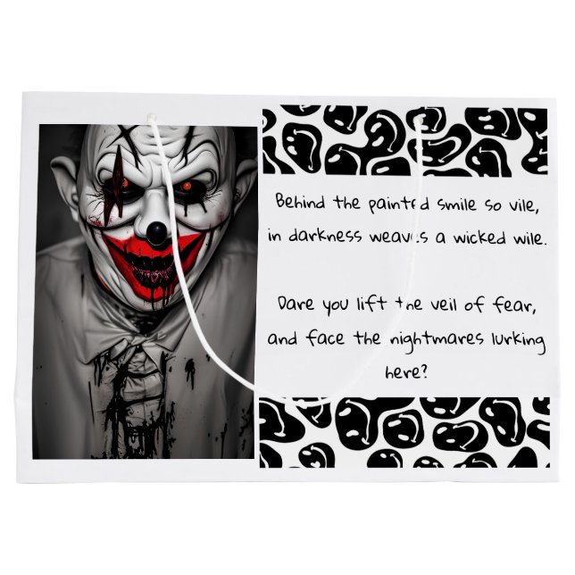 Scary Evil Smiling Clown & Quote Large Gift Bag (Back)